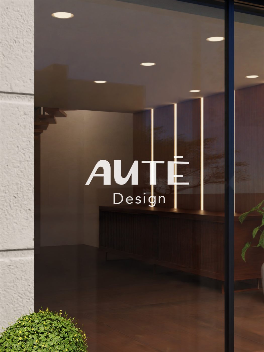 Fachada do estúdio da Autê Design com a nova identidade aplicada